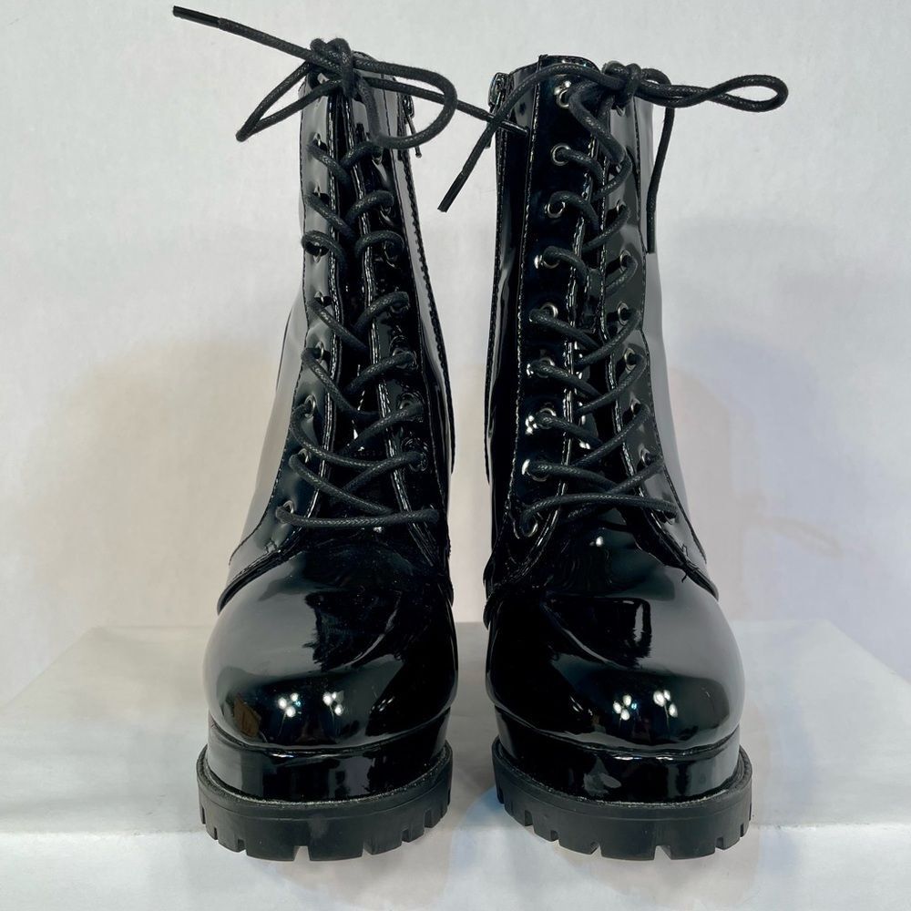 Black Patent Platform Lace-Up Ankle Boots Size 7.5 - Picture 4 of 5